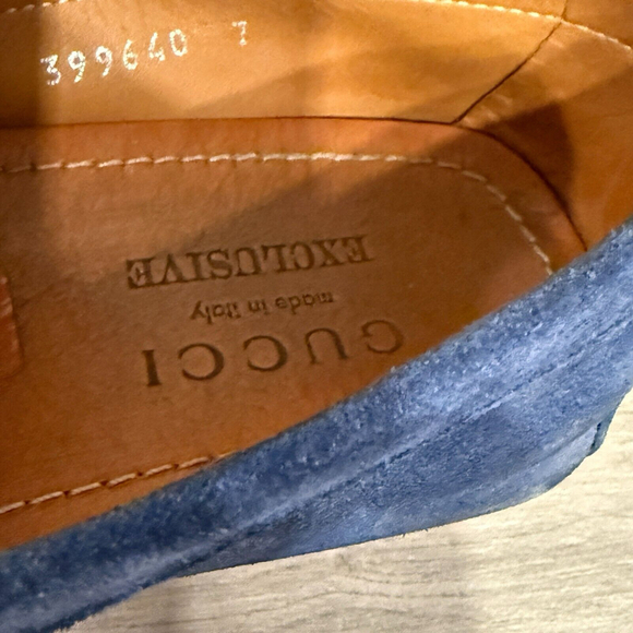 Gucci Blue Suede Driers with BRB Web and Horsebit Details, Gucci Sz 7G, US 9/9.5